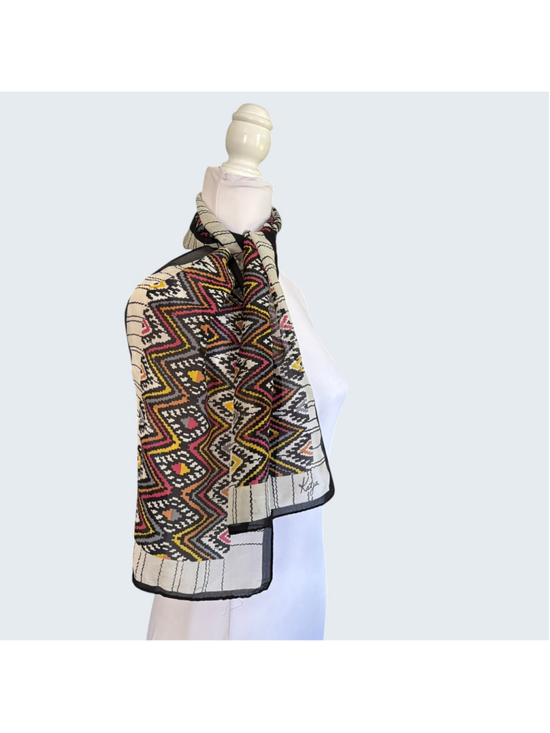 Katja for XIIX Karat Accessories - Vintage 70s Katja for XIIX Karat Katacrepe Scarf Geometric SW Chevron Silk Japan